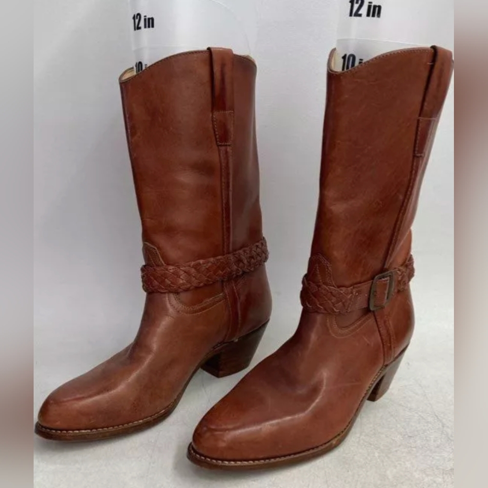 Fortina Western Leather Boots with Braid Detail Size 9 Used Excellent MSRP $175 - Picture 2 of 6